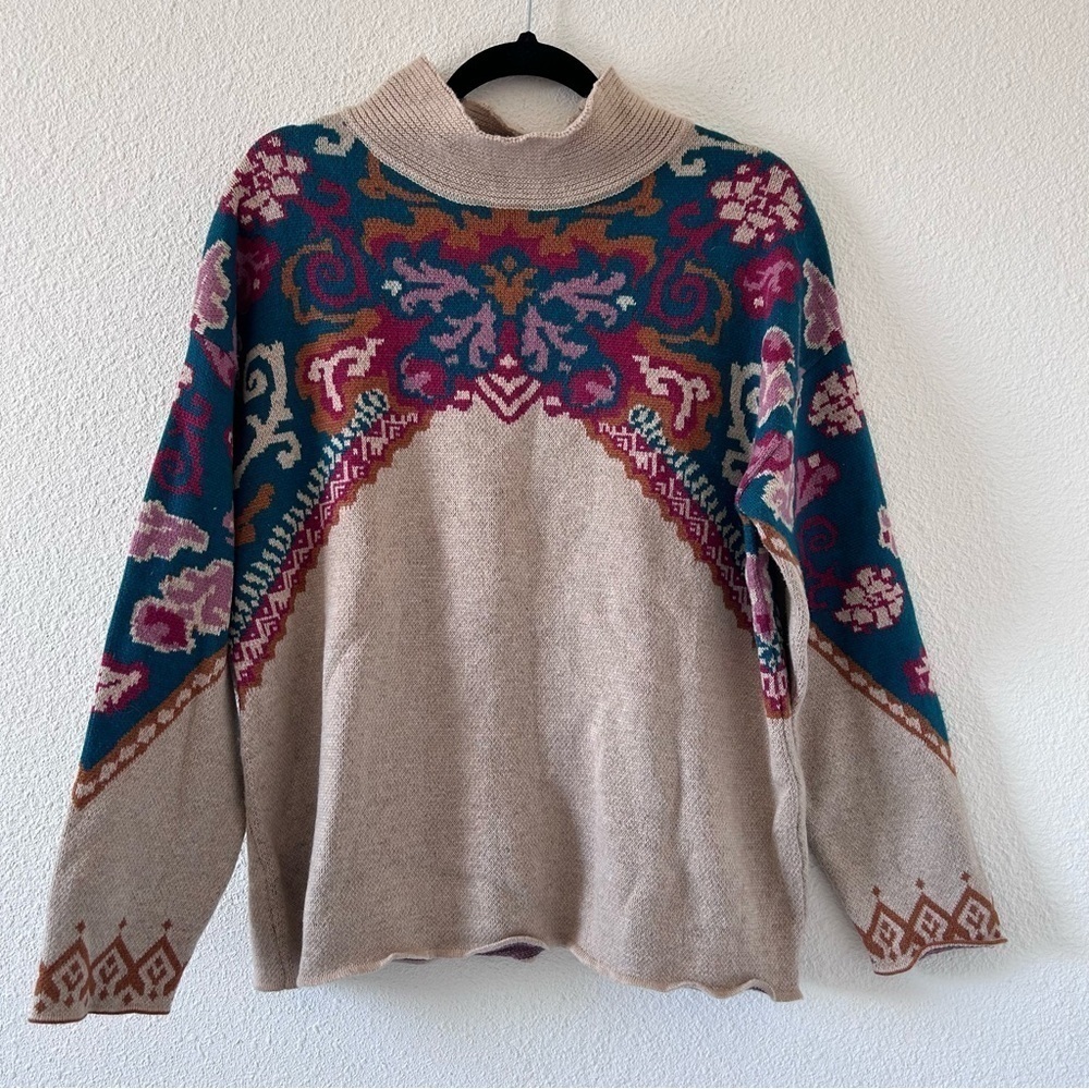 Sundance Women’s Journey East Wool Blend Mock  Knit Sweater Medium Beige cottage